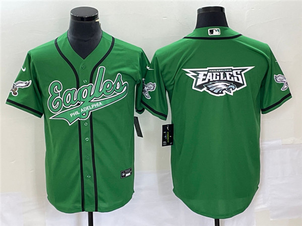 Philadelphia Eagles Green Team Big Logo Cool Base Stitched Baseball Jersey